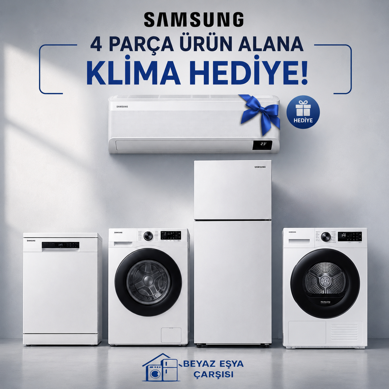 SAMSUNG 4'LÜ BEYAZ EŞYA ALIMINA 47.899₺ DEĞERİNDE KLİMA HEDİYE KAMPANYASI